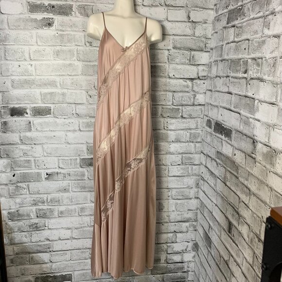Vintage Dresses & Skirts - Vintage Y2K 90s Satin Sheer Lace Long Maxi Lingerie Slip Dress Nightgown